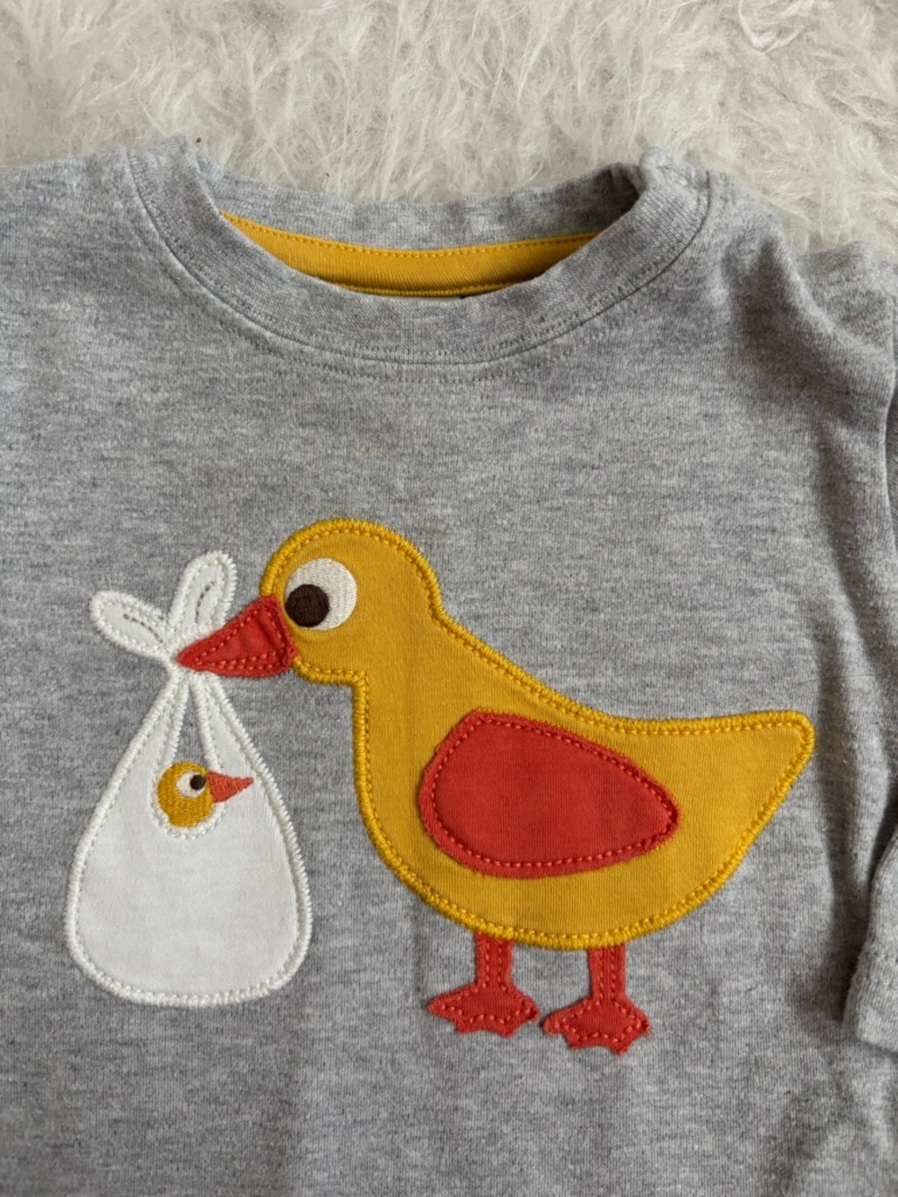 Frugi Baby Organic Cotton Grey Long Sleeve Top with Yellow Duck Appliqué - Picture 3 of 3